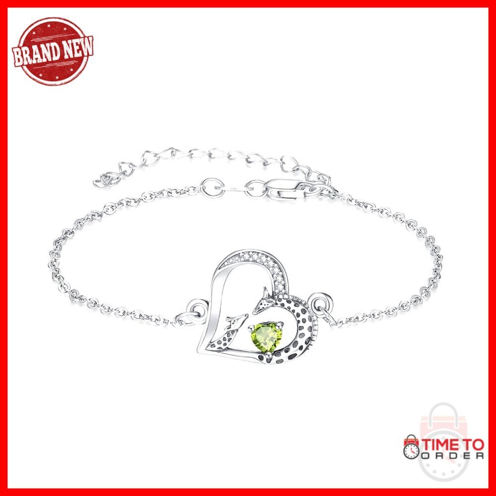 Sterling Silver Giraffe Charm Bracelet, Adjustable 7+2 Inch Chain, Mother's Gift